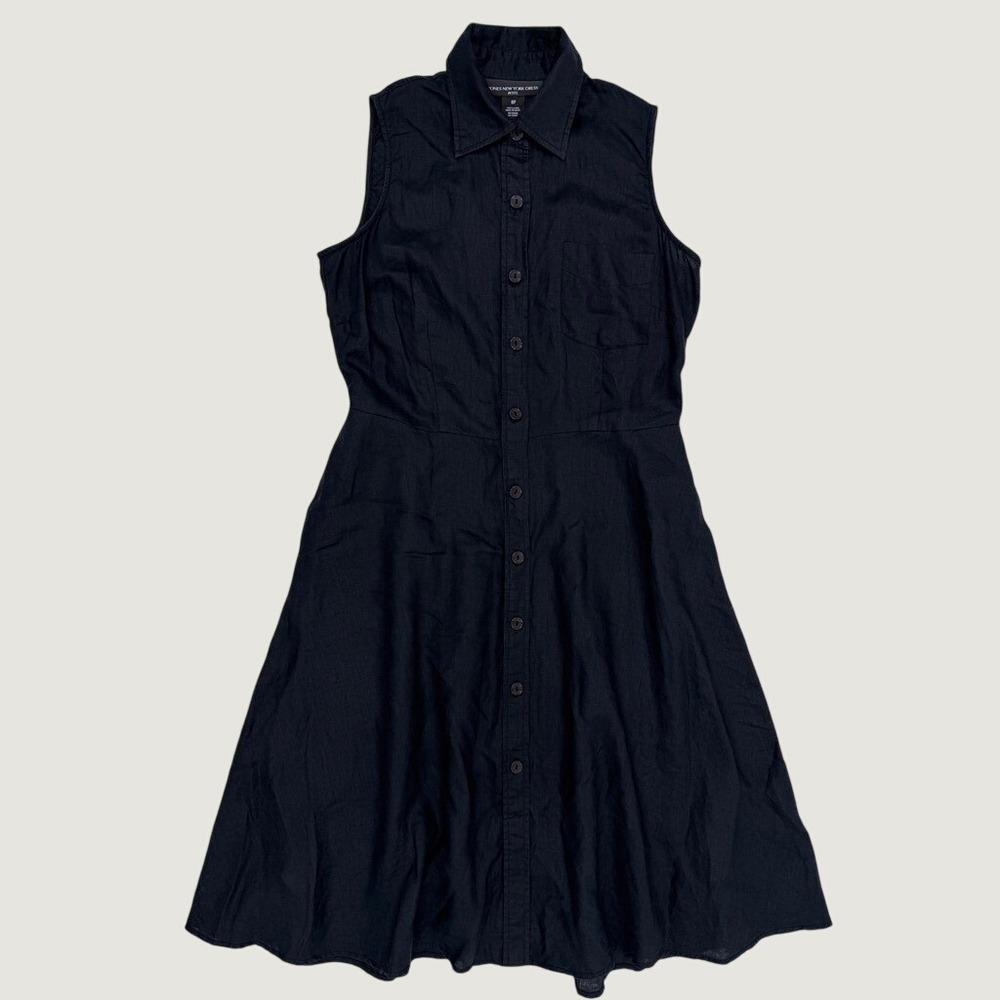Jones New York Black Linen Shirt Dress Sleeveless Button Front Midi 8 Petite